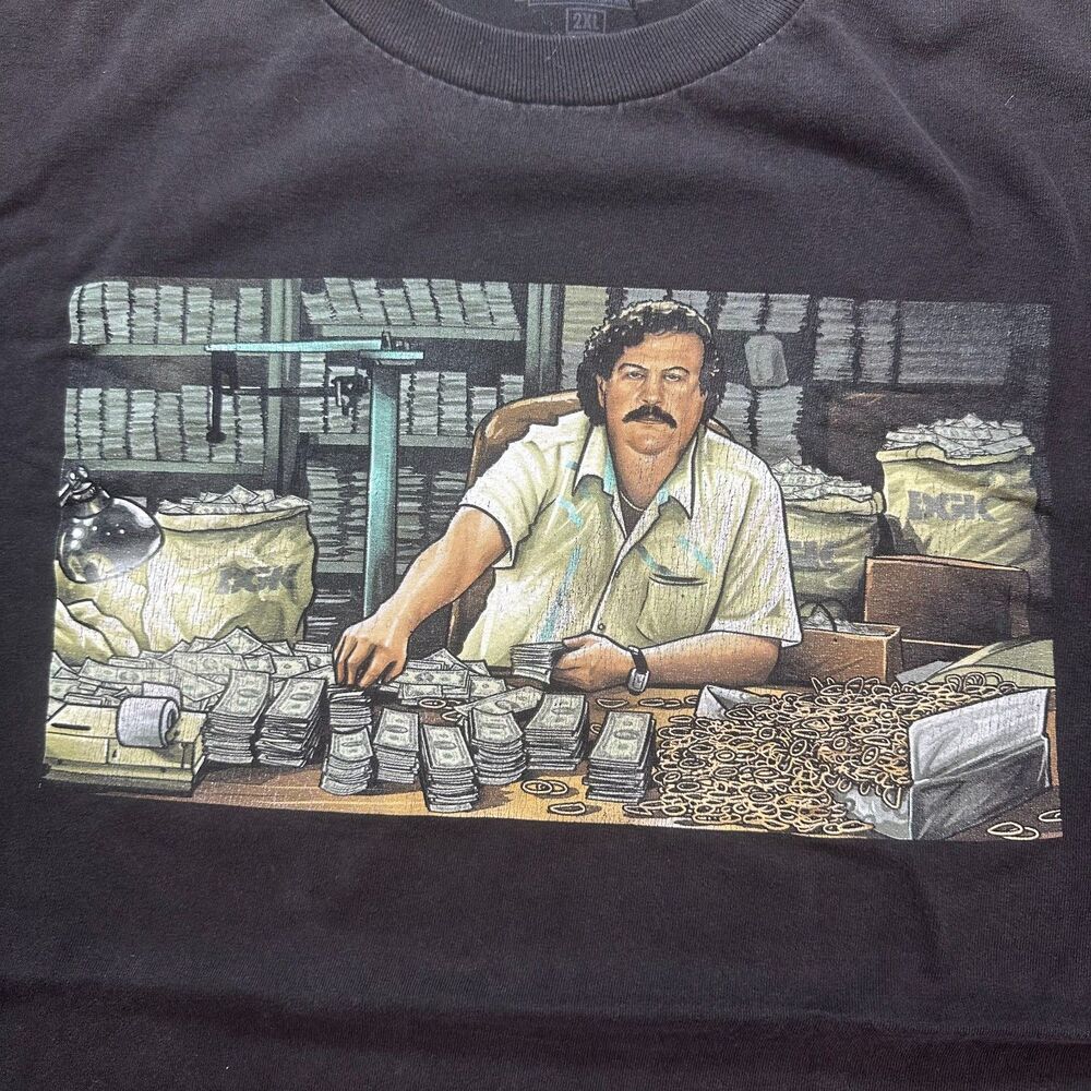 DGK Mens 2XL XXL Pablo Escobar Counting Money Black Graphic T Shirt